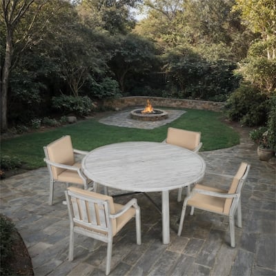 Outdoor Wood Dinning Set with Umbrella Hole and Removable Cushions