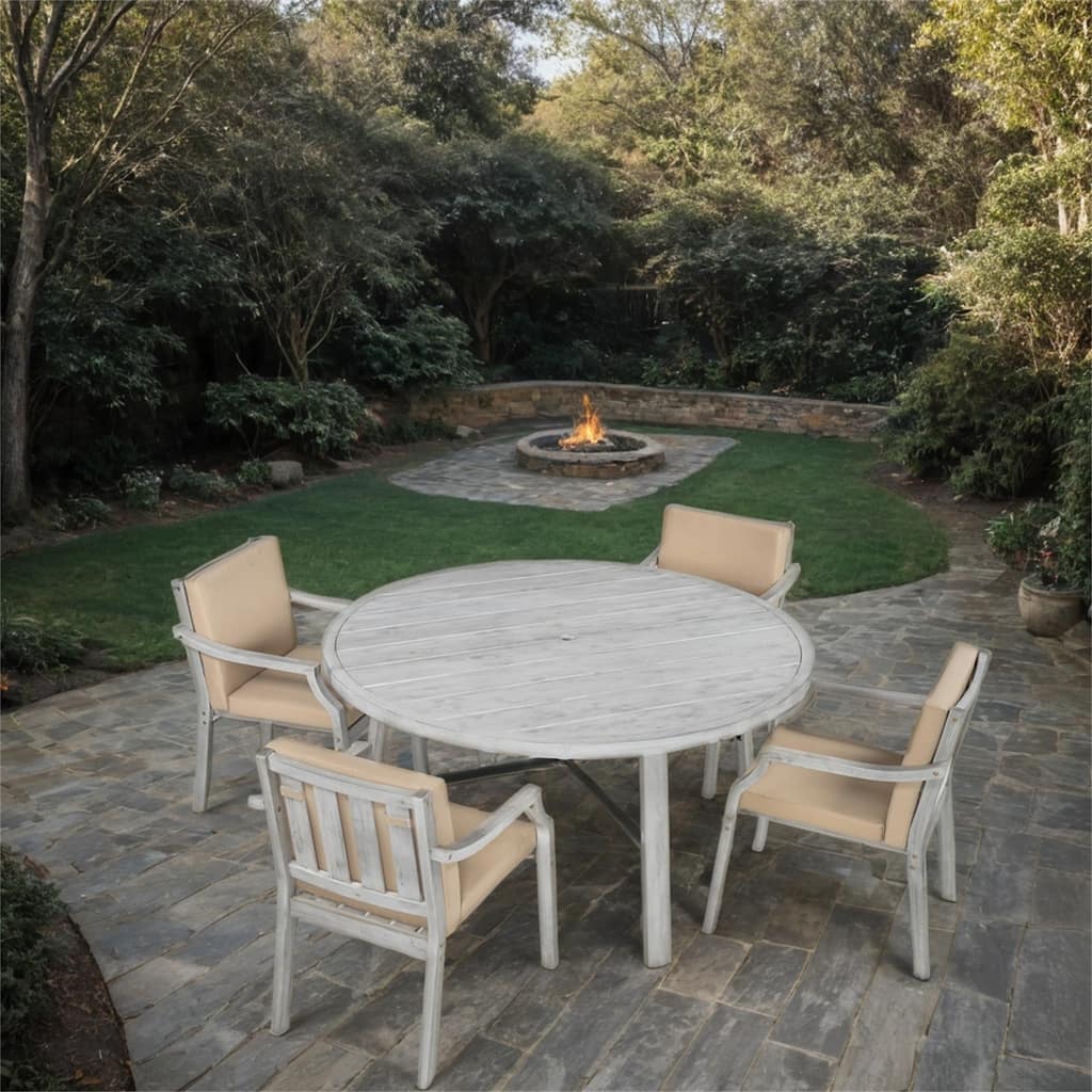 Outdoor Wood Dinning Set with Umbrella Hole and Removable Cushions