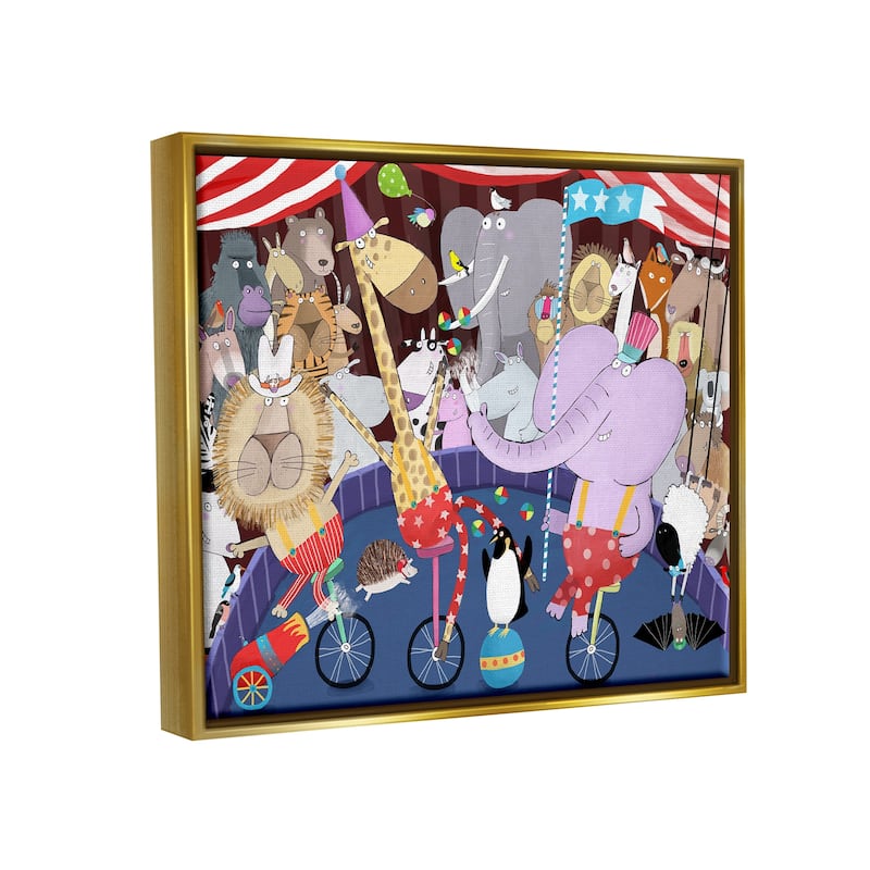 Stupell Animals in Circus Scene Framed Floater Canvas Wall Art Design by Carla Daly