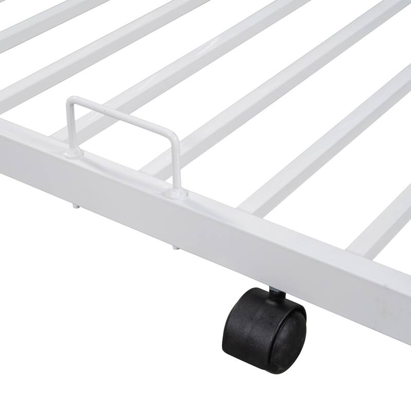 Metal Bunk Bed Twin over Full Size with Trundle for 3, Heavy-duty Metal Bedframe with Guard Rails,Triple Metal Bunk Bed Frame