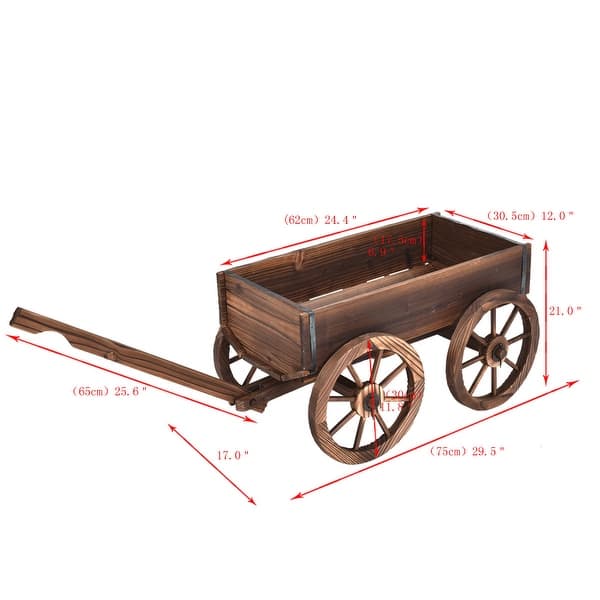 Shop Costway Wood Wagon Flower Planter Pot Stand W Wheels Home