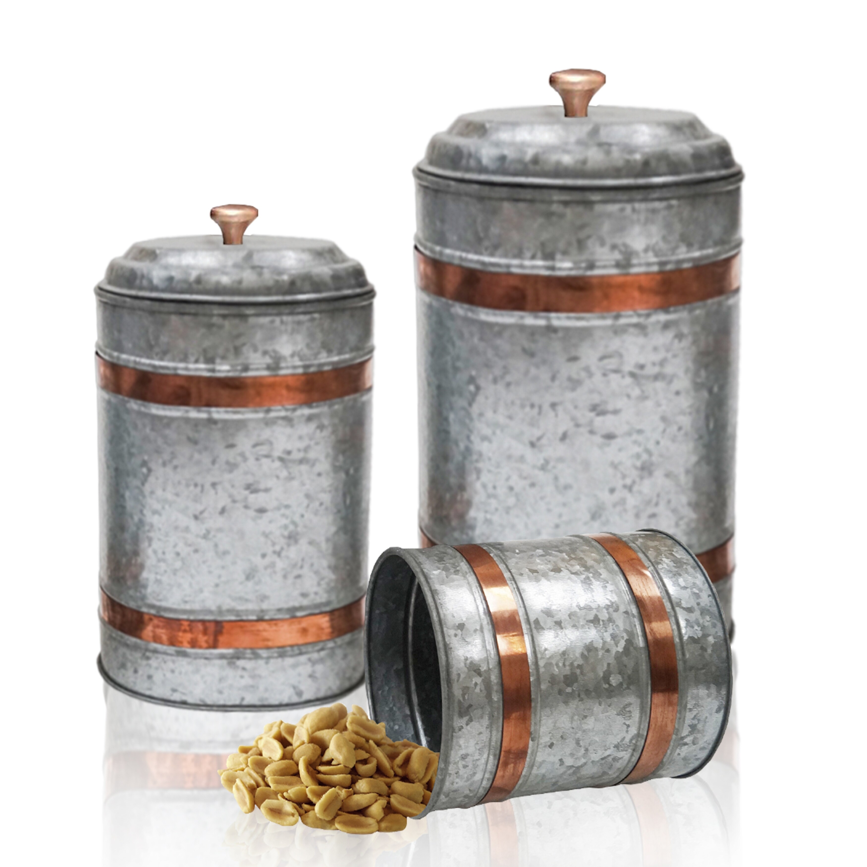Shop Modern Farmhouse Galvanized 3 Piece Canister Set Overstock