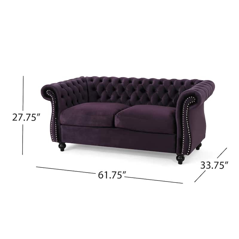 61.75" Velvet Chesterfield Loveseat Sofa with Button-Tufted Upholstery, Nailhead Trim and Rolled Arms