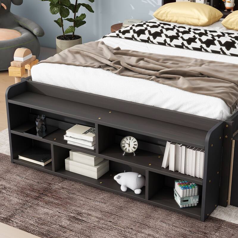 Full Size Storage Bed with Storage Headboard, 6 Drawers, Bed-End Storage Case