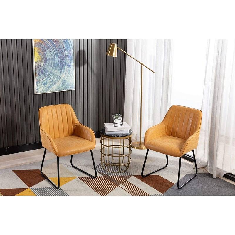 Home Beyond Synthetic Leather Dining Chairs Set of 2, Yellow Tan