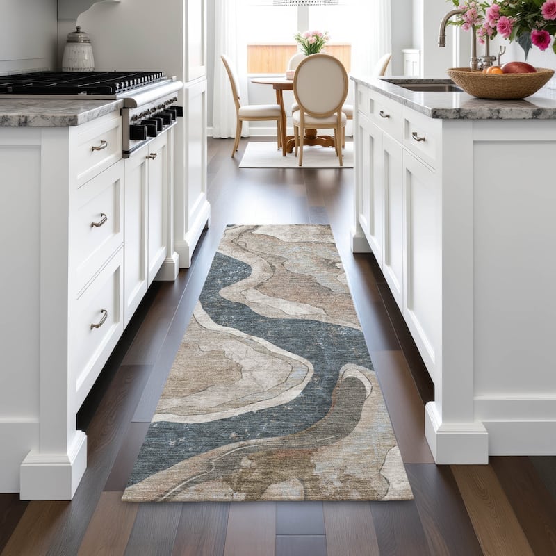 Machine Washable Indoor/Outdoor Contemporary Crackle Chantille Rug
