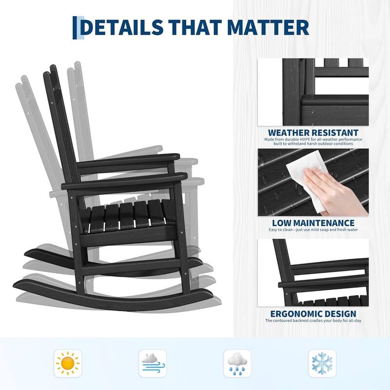 2 PCS HDPE Rocking Chair Outdoor, Porch Rocker Chairs for Patio Front Porch with 1 Table