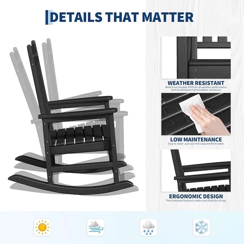 2 PCS HDPE Rocking Chair Outdoor, Porch Rocker Chairs for Patio Front Porch