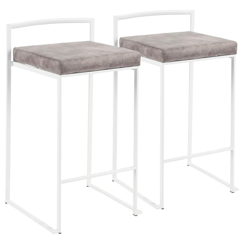 Porch & Den Forrest 26" White Fixed-Height Stackable Counter Stool (Set of 2)