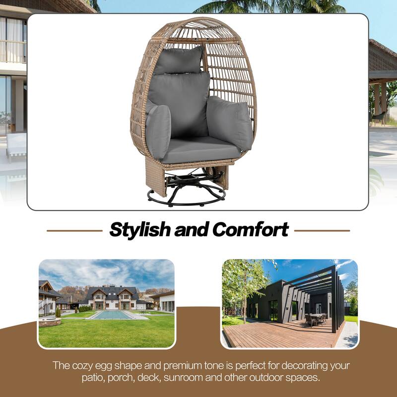 Outdoor Patio Rattan Swivel Egg Chair with Rocking Function