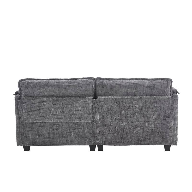 Chenille Sleeper Sofa Bed Deep Seat Loveseat Sectional Couch with Ottomans Chaise Lounge, Detachable Armrests and Side Pockets