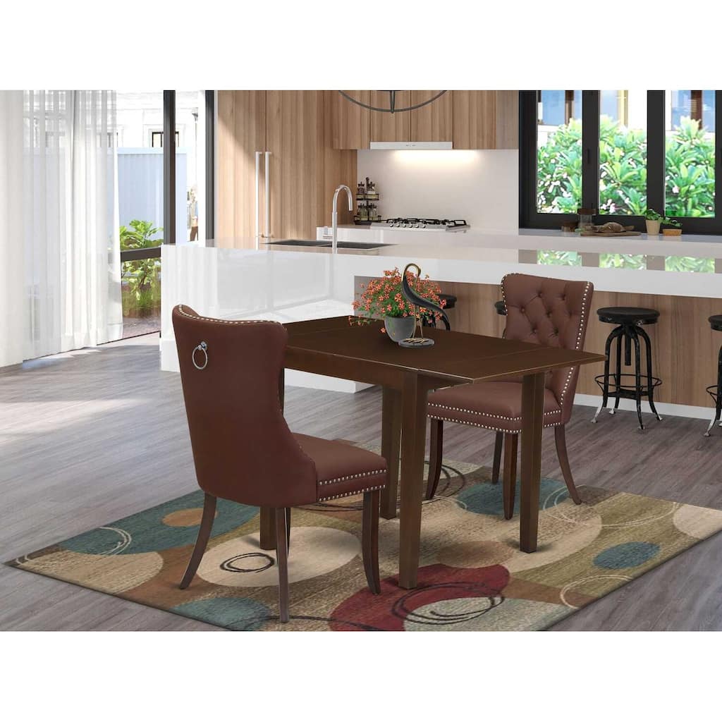HomeStock 3-Pc Mahogany Finish Rectangular Solid Wood Top with Butterfly Leaf Dining Table Set