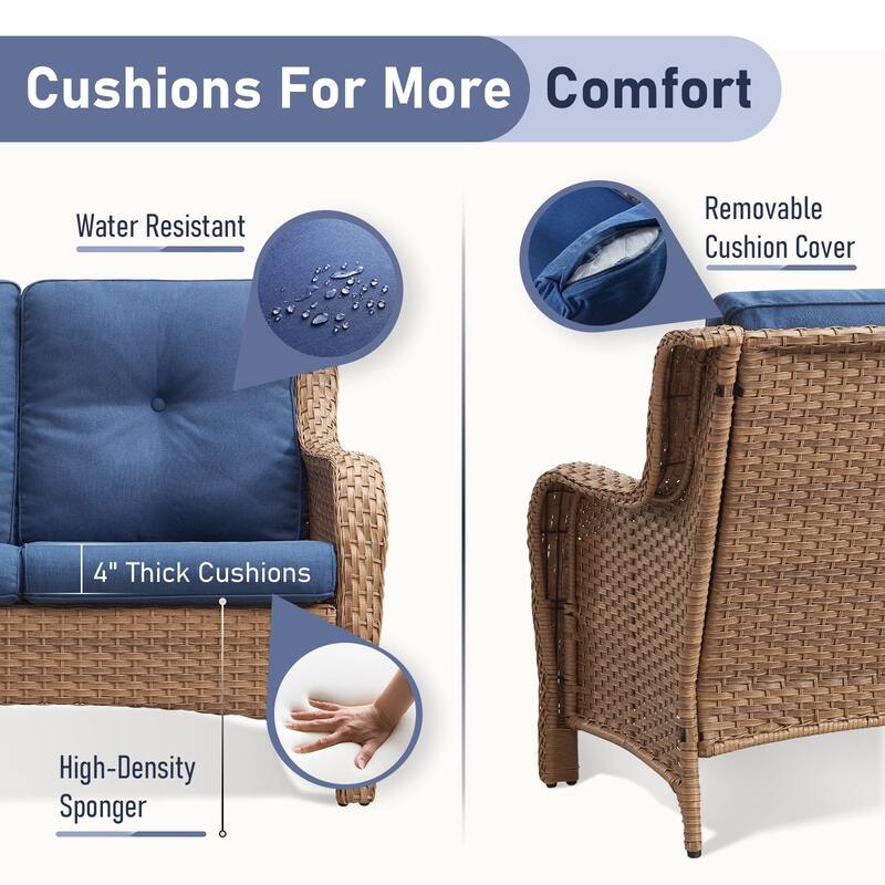 Outdoor 3-Piece Wicker Sofa Set with Ottoman