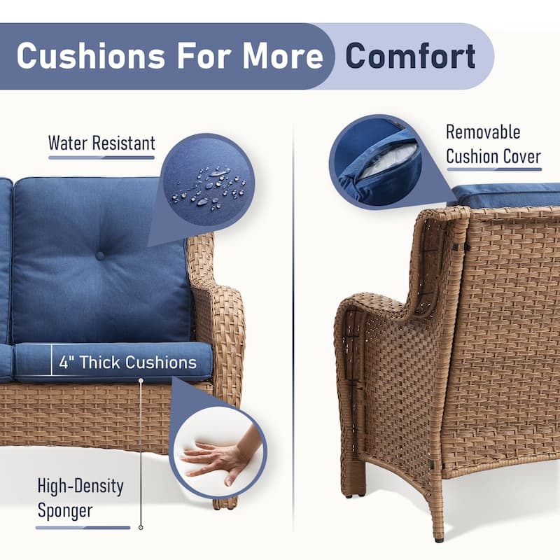 Pocassy Outdoor Sofa Swivel Chairs Table Ottoman 4 Inch Set