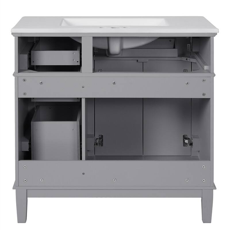 36" Bathroom Vanity with Ceramic Sink, Freestanding Bathroom Vanity Cabinet with 2 Soft Close Doors and 4 Storage Drawers
