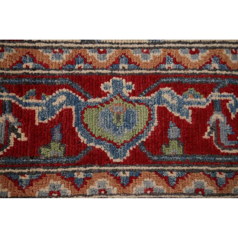 Geometric Kazak Area Rug Hand-Knotted Traditional Wool Carpet - 4'11" x 6'8"