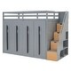 preview thumbnail 9 of 18, Gray Twin Size Solid Wood Modern Loft Bed with Two-Tone Storage Stairs and Pull-Out Wardrobes