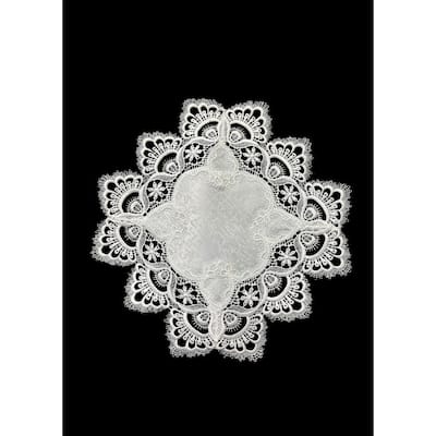 White Floral Lace Embroidered Cutwork Round Placemat, 24-Inch diameter Table Linen Decor, Water Resistance, Machine Wash safe