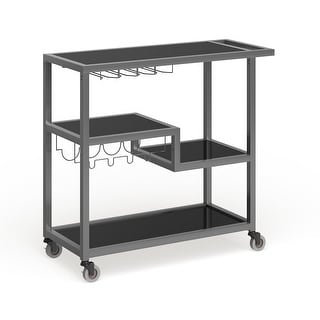 SEI Furniture Glenn Glass Top Grey Metal Bar Cart