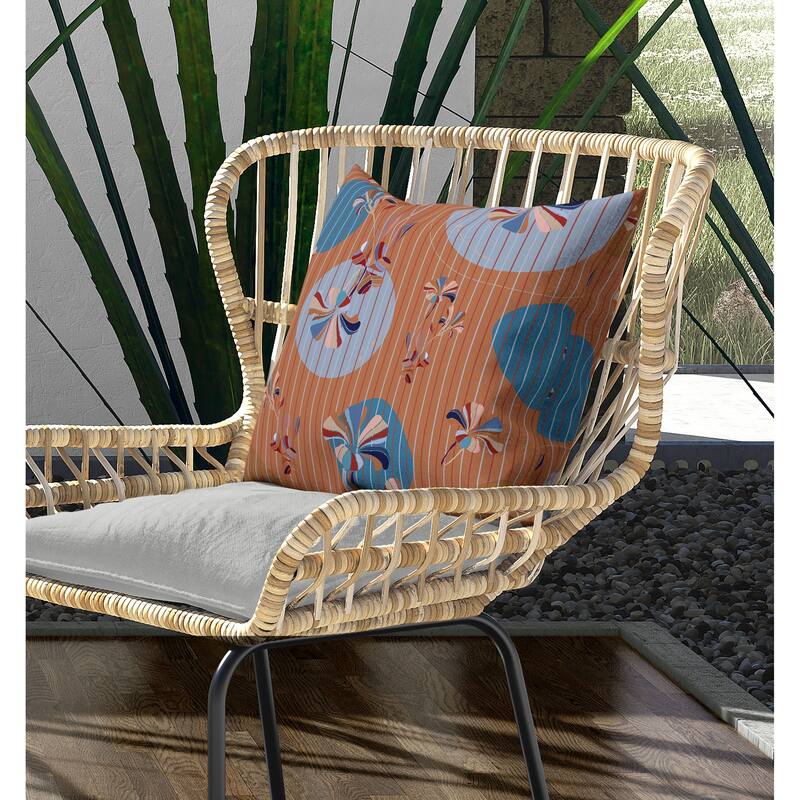 Circular Garden Indoor/Outdoor Reversible Throw Pillow Orange and Cyan