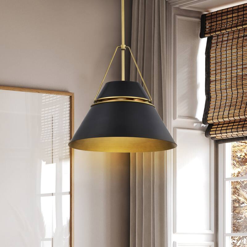 Adina 3 Light Large Pendant - Matte Black and Natural Brass Finish