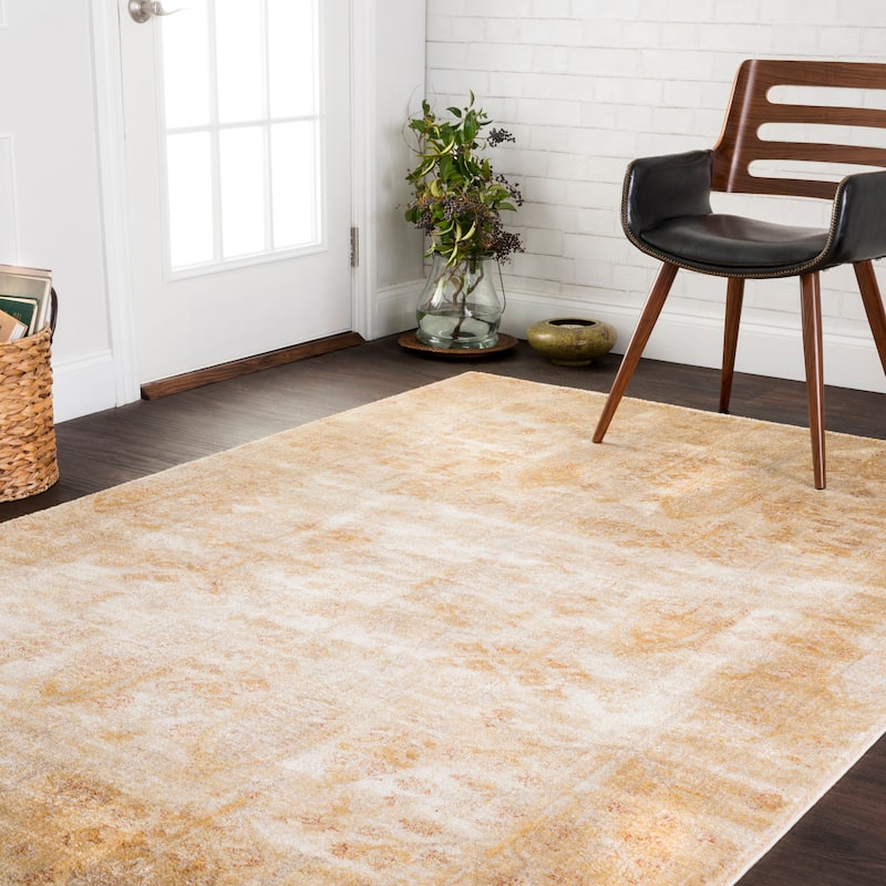 Alexander Home Contessa Traditional Antiqued Floral Distressed Rug - 9'6" x 13' - Antique Ivory/Gold - Rectangle