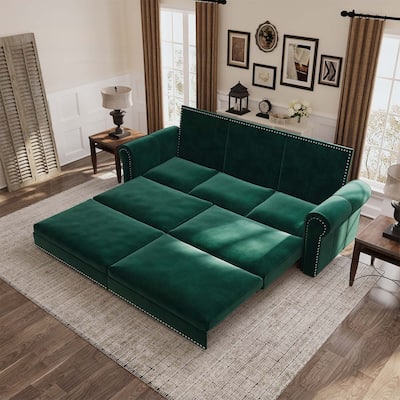 Pull Out Sofa Bed with Nailhead Trim & Rolled Arm,Multi-Functional for Living Room