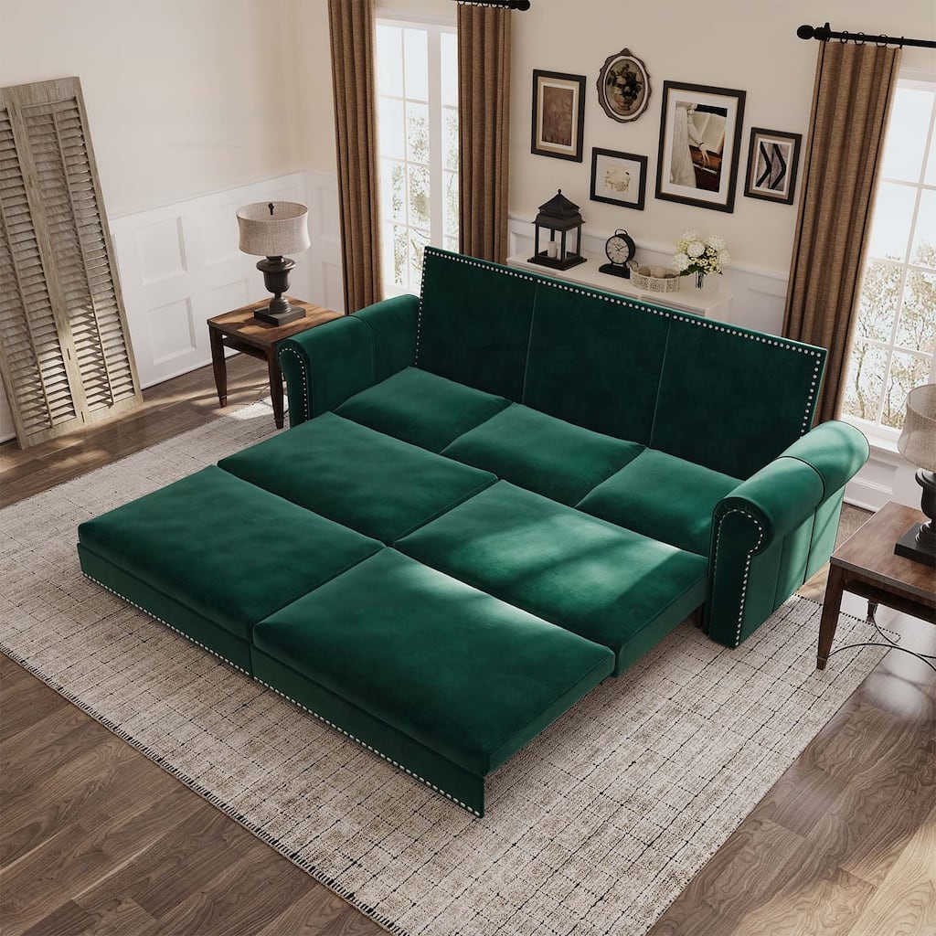 Pull Out Sofa Bed with Nailhead Trim & Rolled Arm,Multi-Functional for Living Room