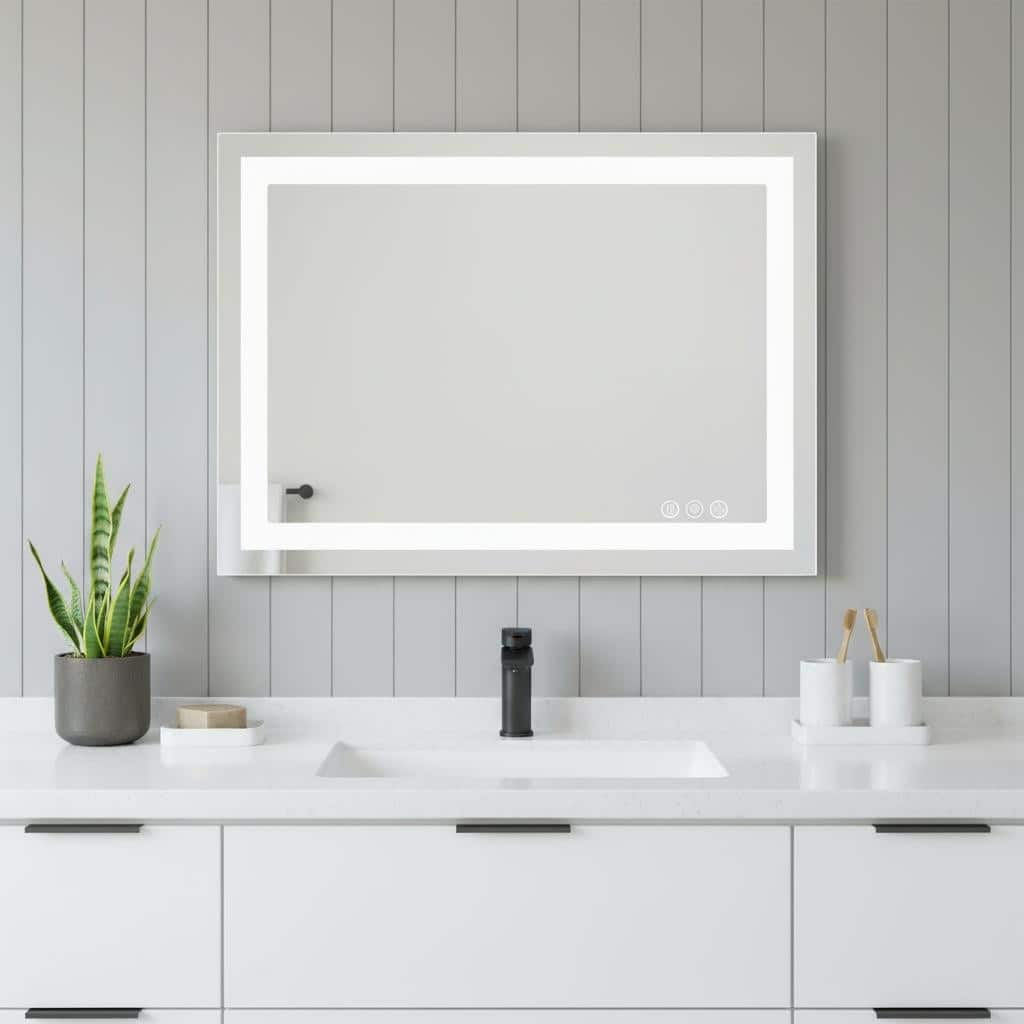 HomeRoots 20" Clear Lighted Frameless Bathroom Vanity Mirror - 28.00 in. x 20.00 in. x 1.20 in.