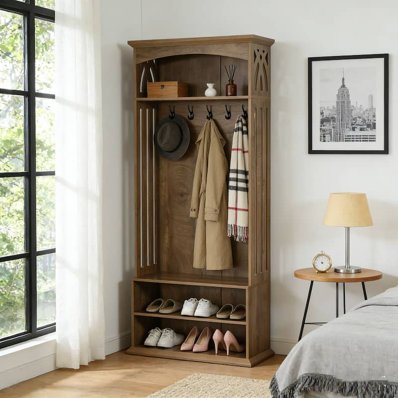 Hall Tree with Bench and Shoe Storage, 71" Coat Rack with Shoe Bench