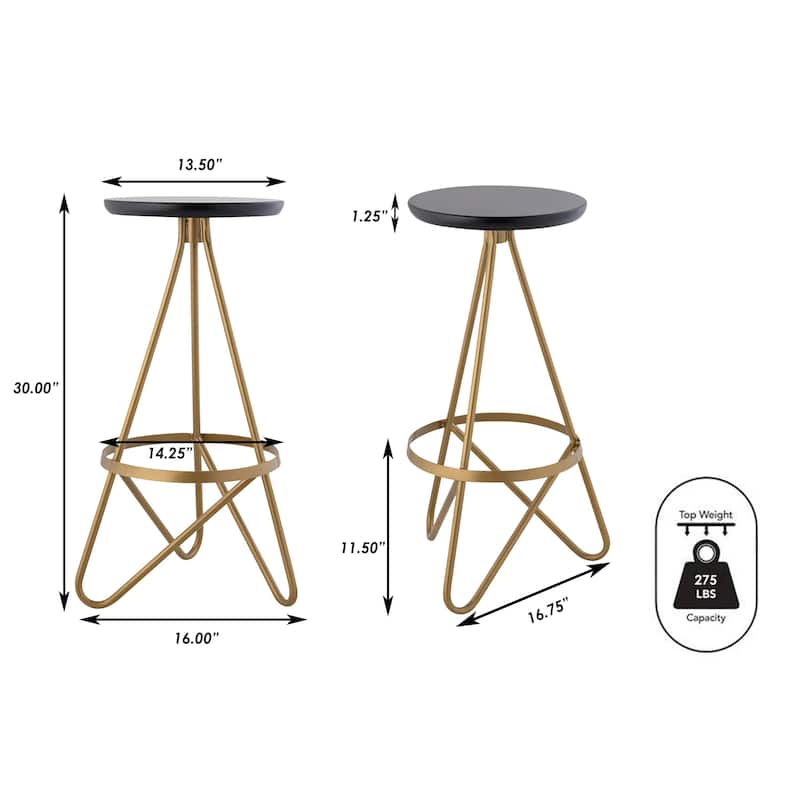 Hula 30" Modern Industrial Metal Backless Circular Bar Stool, by JONATHAN Y