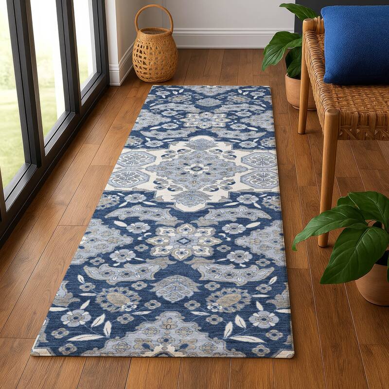Premium Washable Super Soft Classic Traditional Mayfield Rug - Blue - 2'3" x 7'6"