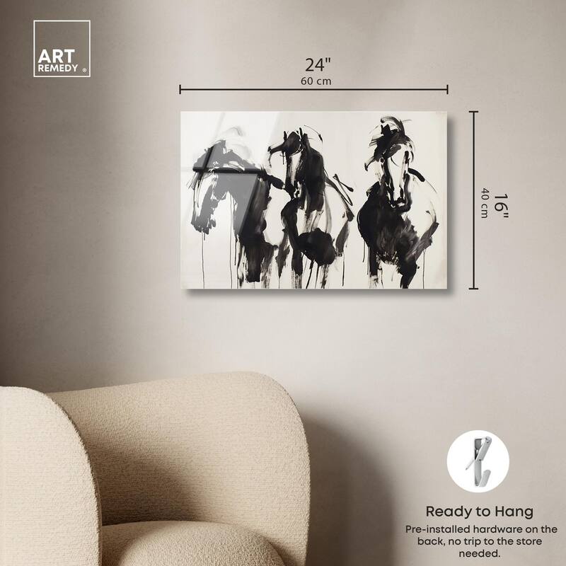 Horses in Ink Acrylic by Art Remedy, Ready to Hang