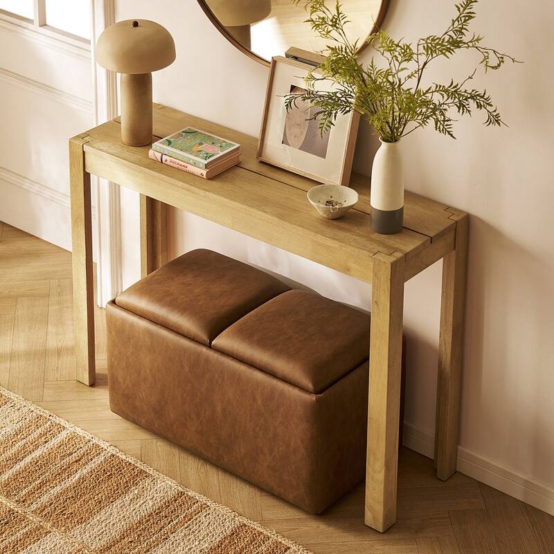 Mopio Logan 45" Solid Wood Console Table, Entryway Table, Sofa Table behind the Couch, Farmhouse Console Table for Living Room - Beige