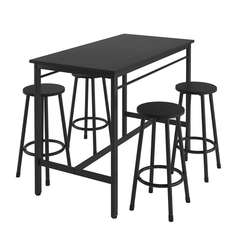 Modern 5-Piece Dining Set with Rectangular MDF Table & 4 Round Metal Footrest Bar Stools