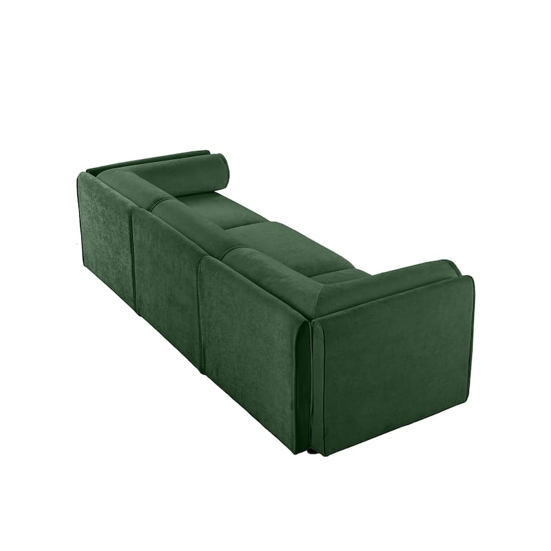 Modern 3 Deep Seat Modular Sofa with Storage, Cylindrical Backrest & Armrests