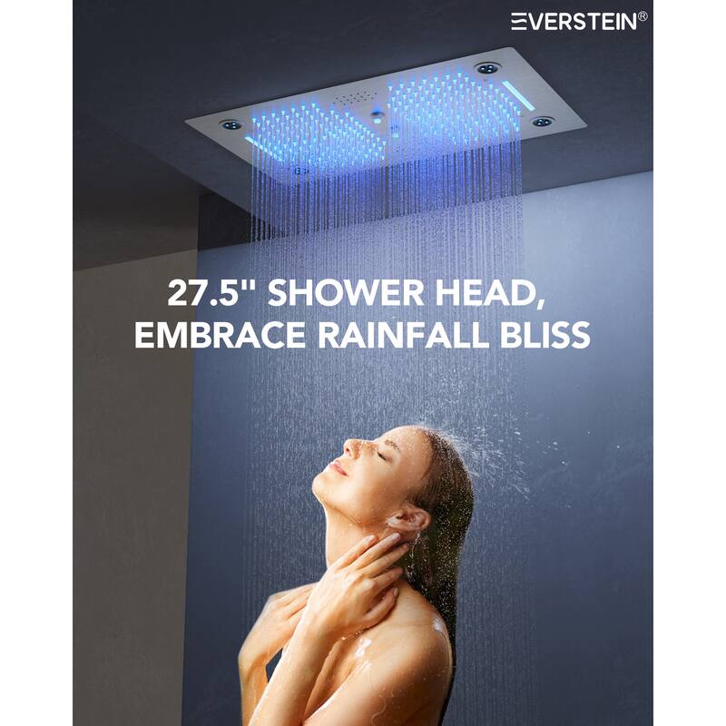 Shower Faucet System 28"*16" Ceiling Mount Shower Head with 4 Spray Mode Body Jets Handheld Spray LUXURY LED