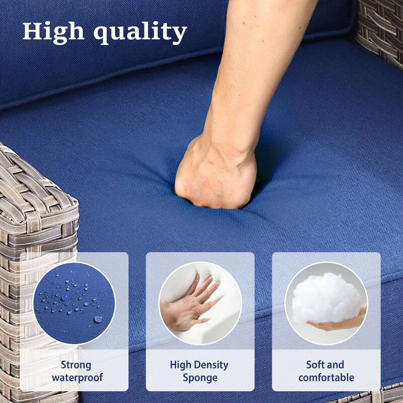 Glissia 5-Piece Gray Wicker Swivel Glider Fire Pit Set with Square Wicker Fire Table