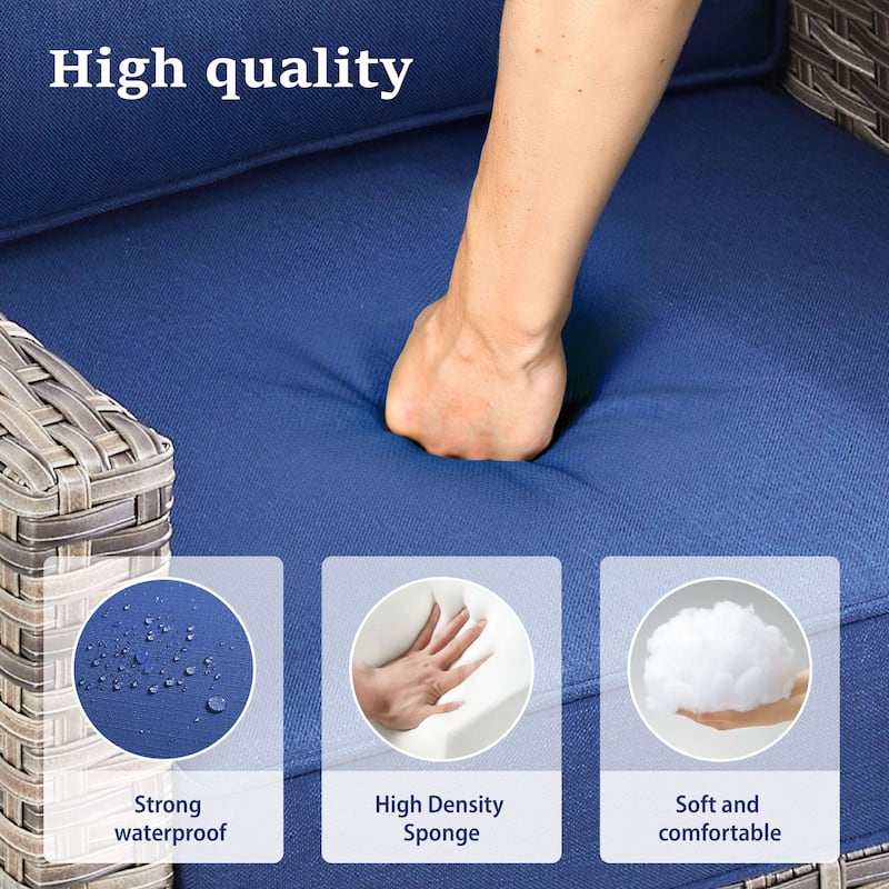 Glissia 6-Piece Gray Wicker Patio Seating Set with Cushions and Ottomans