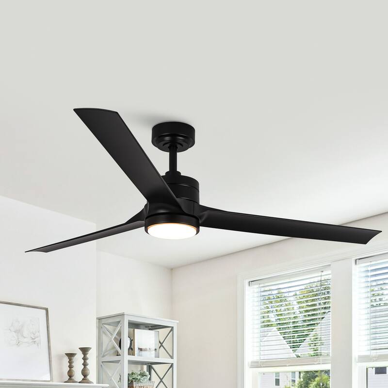 60" Black 3-blade Large Indsutrial LED Ceiling Fan with Light and Remote