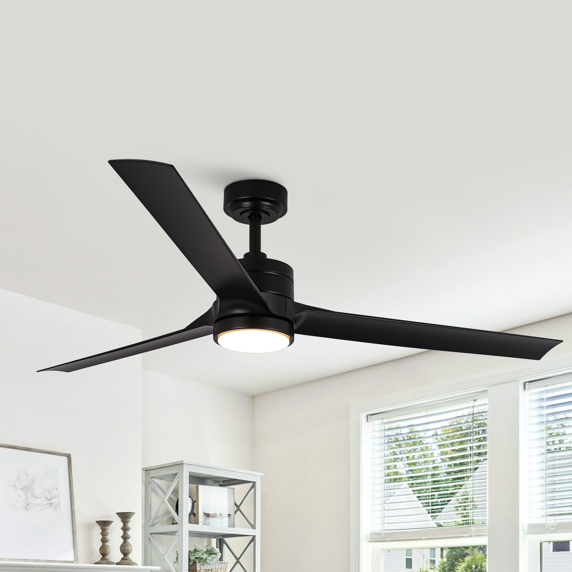 Vaczon 60" Black 3-blade Large Indsutrial LED Ceiling Fan with Light and Remote