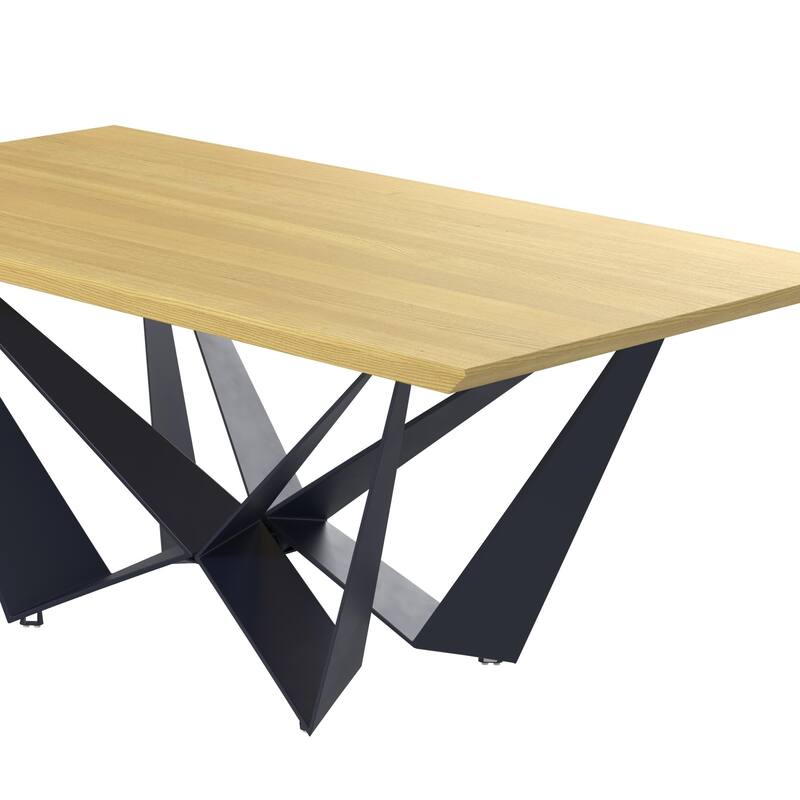 HomeRoots 79" Natural and Black Wood and Metal Trestle Base Dining Table - 79.00 in. x 29.50 in. x 39.50 in.