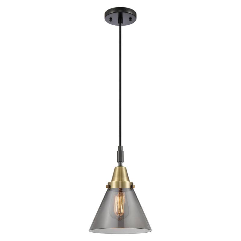 Innovations Lighting Downtown Urban - Caden Cone - 1 Light 8" Cord Hung Mini Pendant - Black Antique Brass/Light Smoke Shade