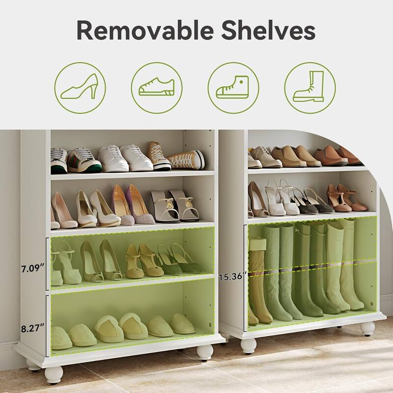 28" White 8-Tier Shoe Storage Cabinet with LED Light Strip