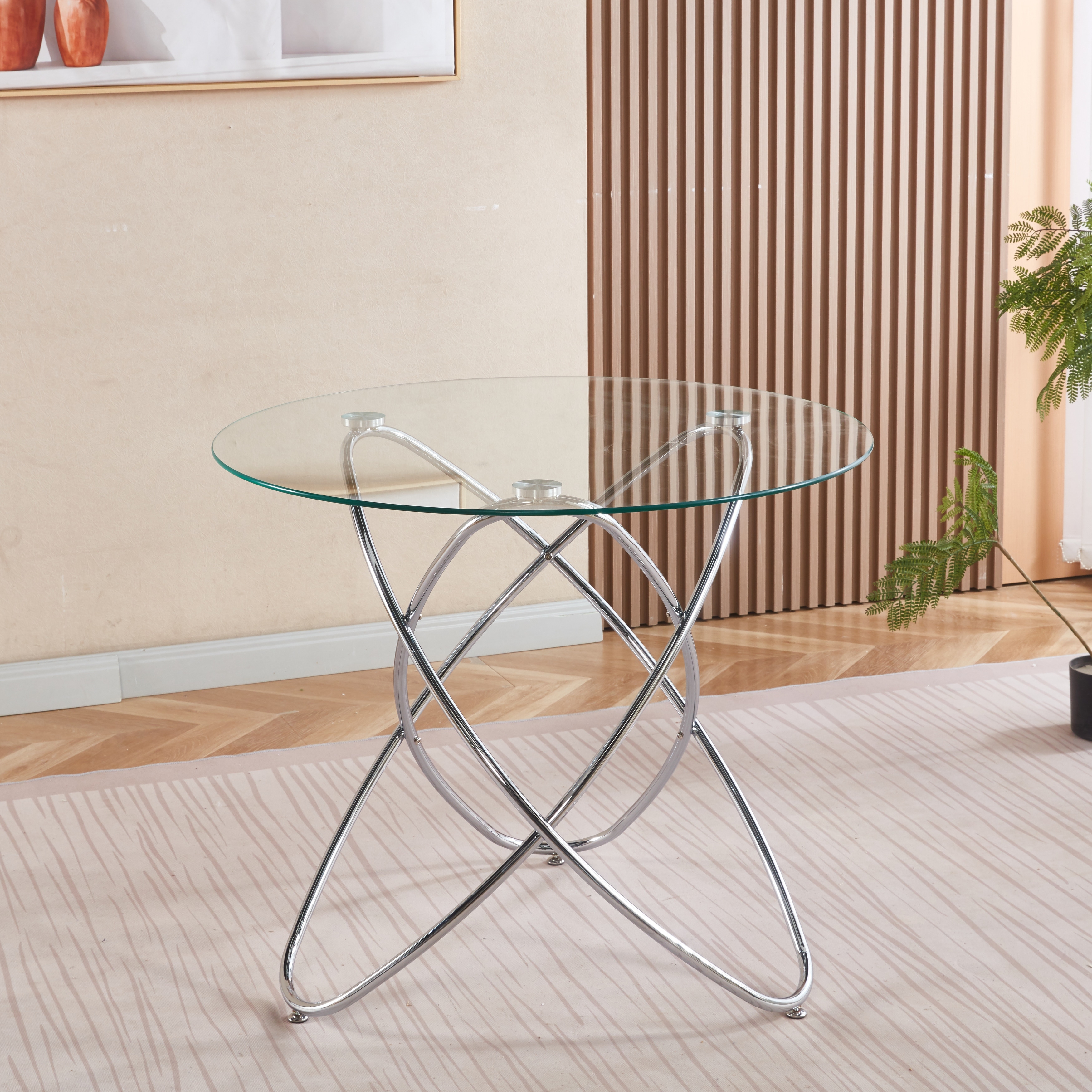 Dining Table with Tempered Glass Top & Metal Legs, Modern Round Kitchen Table for 2-4 People, Coffee Table for Small Space