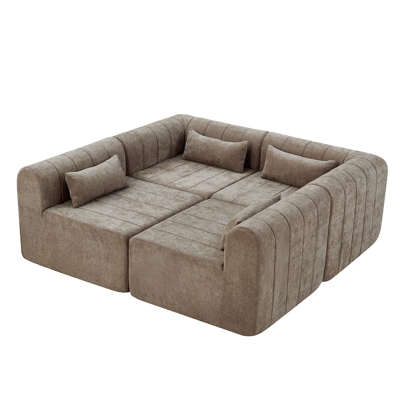 Christopher Knight Home - Modular Polyester Upholstered Sectional Sofa with 4-Piece Compressed Sponge - 145.5"