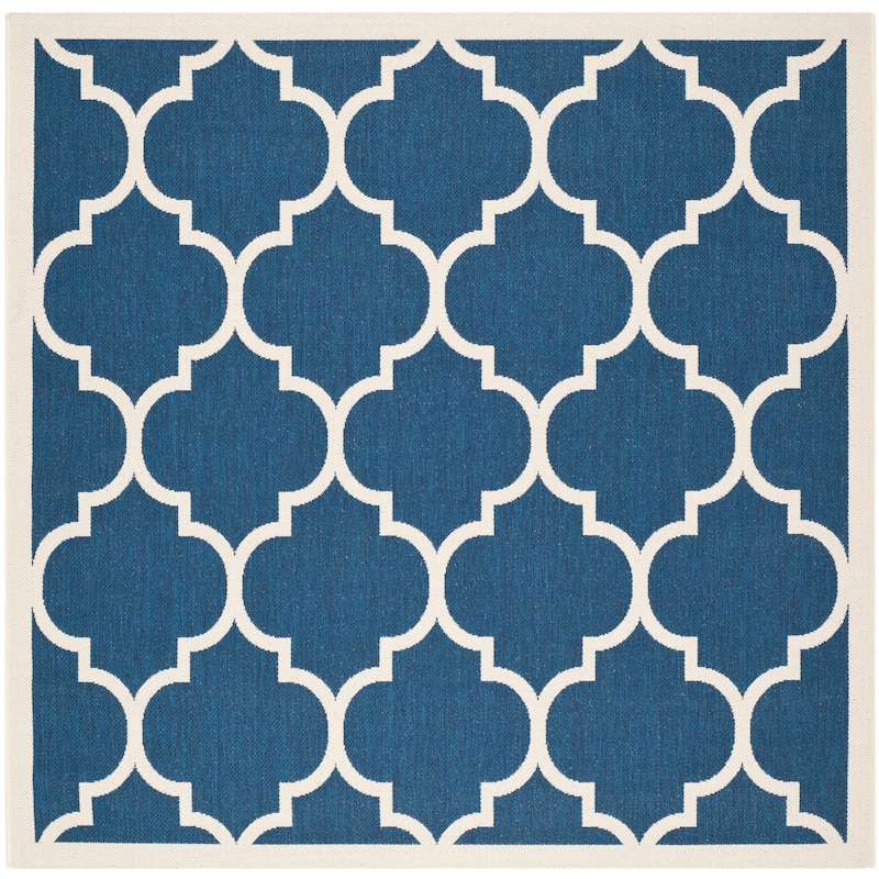 SAFAVIEH Courtyard Kathy Indoor/ Outdoor Waterproof Patio Backyard Rug - 6'7" Square - Navy/Beige