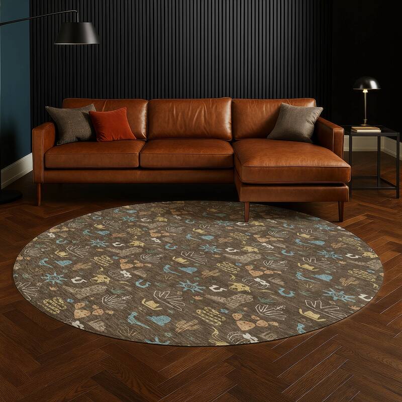 Machine Washable Indoor/ Outdoor Cowboy Ranch Chantille Rug