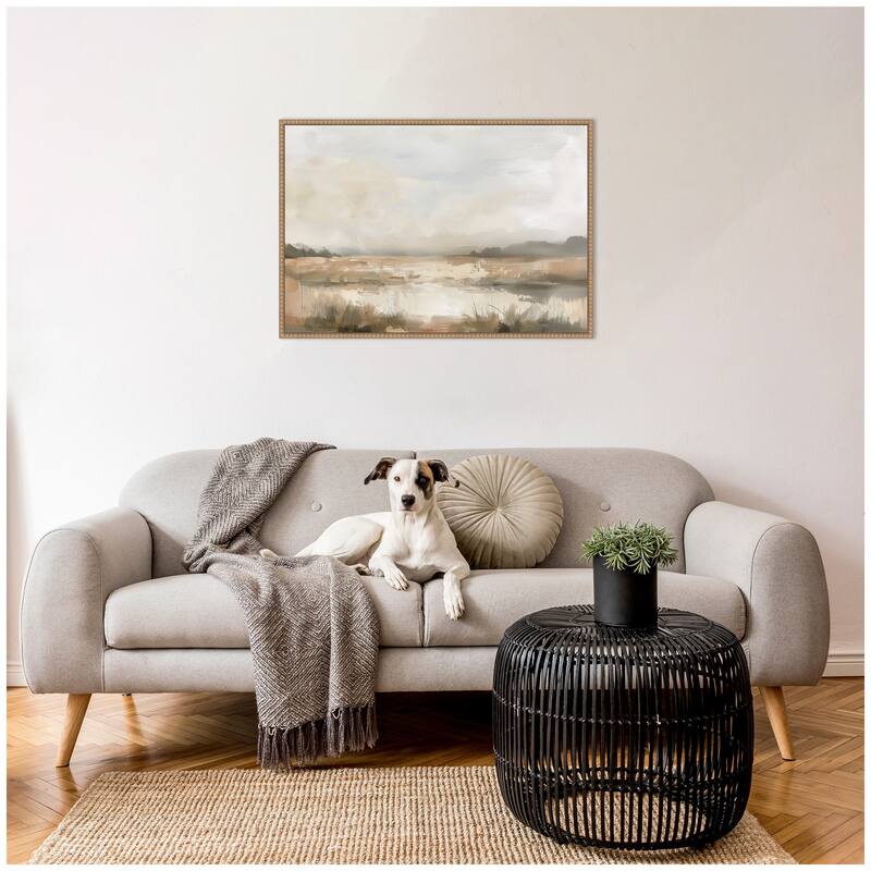 Kate and Laurel Neutral Abstract Landscape by The Creative Bunch Studio Framed Canvas Wall Art Print