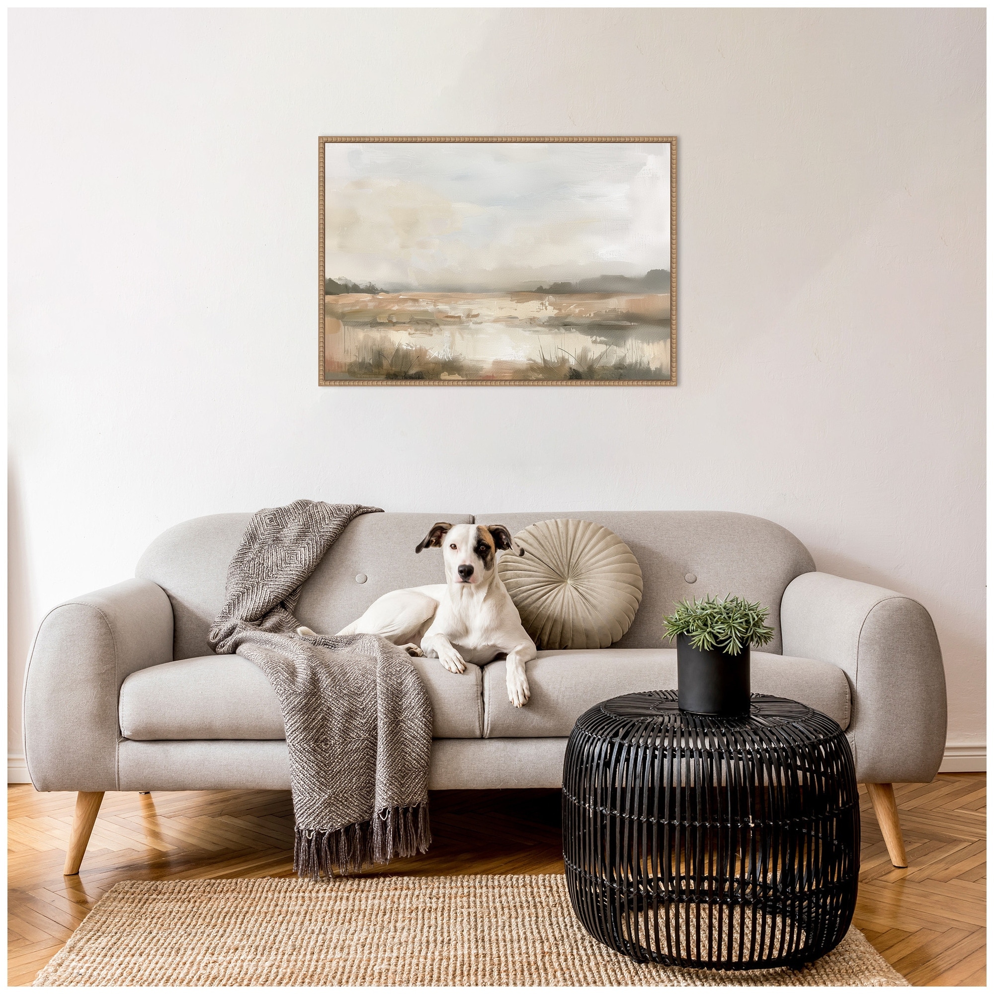 Kate and Laurel Neutral Abstract Landscape by The Creative Bunch Studio Framed Canvas Wall Art Print